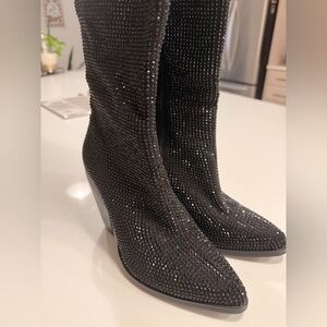 Elegant Black Rhinestone Women's Boots
